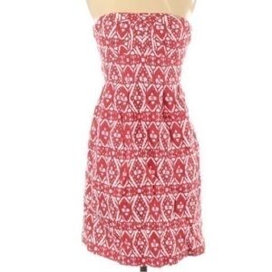 J crew red white geometric ikat strapless Patterned Dress